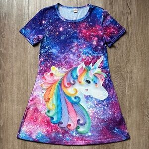 Galaxy Unicorn Girls Short Sleeve Rainbow Dress Size 7-8